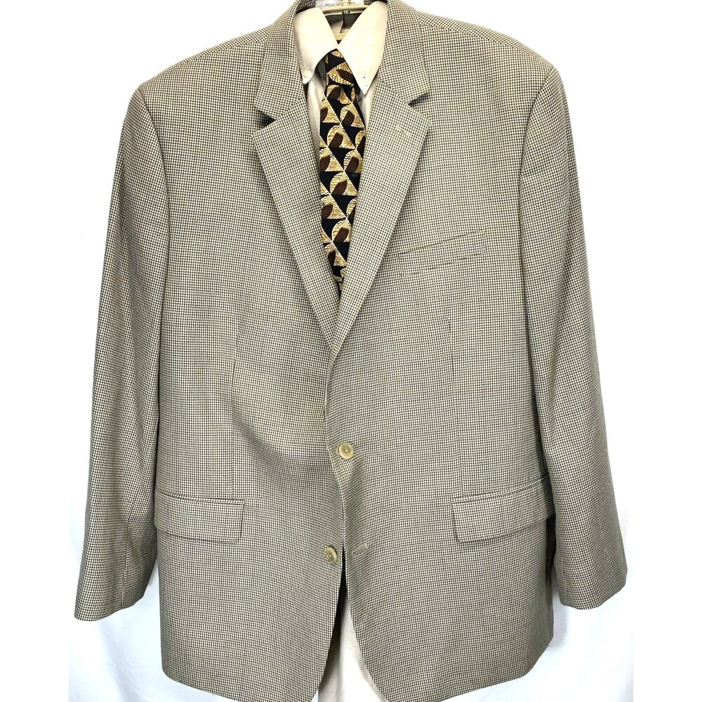 Michael Kors Men's Poly Blend Tan Houndstooth Sport Coat Blazer Size 48L Jacket